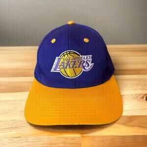 Vintage Los Angeles Lakers Plain Logo Snapback Hat 90s Basketball Throwback